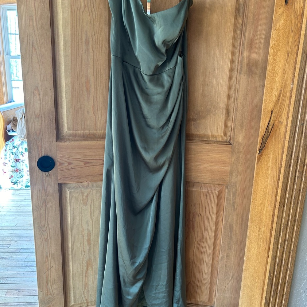 Birdy Grey Martini Matte Satin Bridesmaid Dress XXL Olive Green Formal Maxi